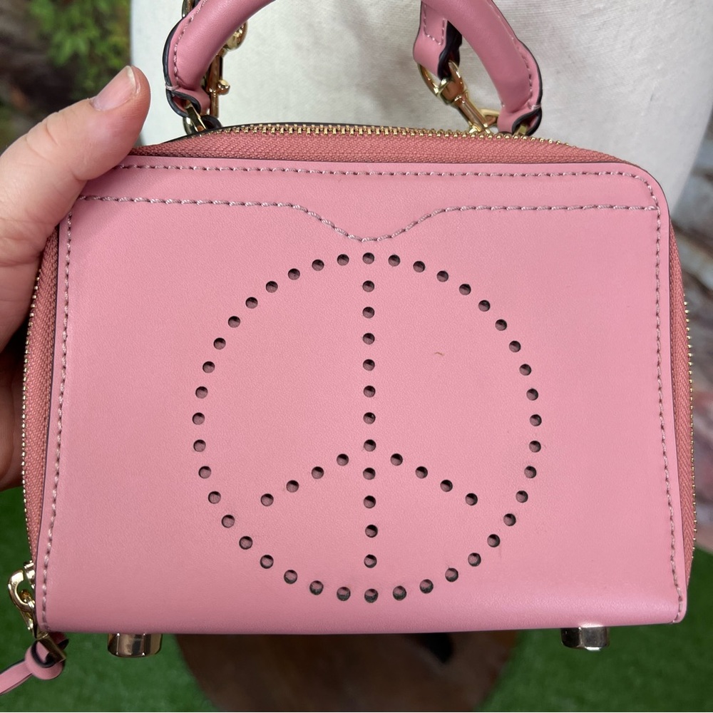 REBECCA MINKOFF Y2K Style Dusty Pink Perforated Peace Sign Crossbody Bag - Picture 3 of 11